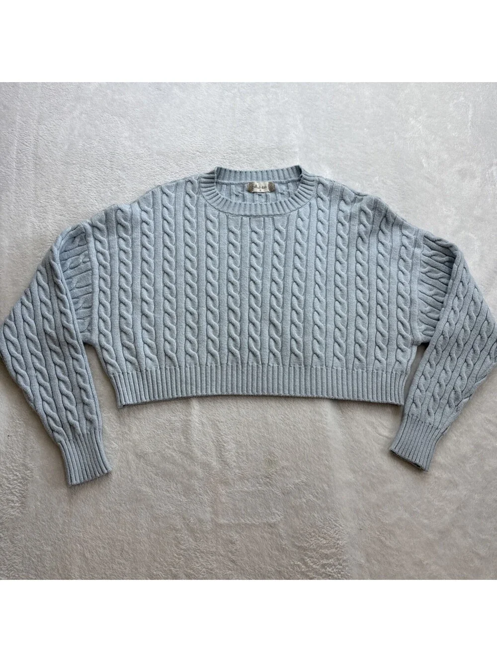 Alter'd States Women's Light Blue Cable Knit Cropped Soft Sweater Small (2460)